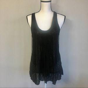 Free People black fringe crochet tank top
